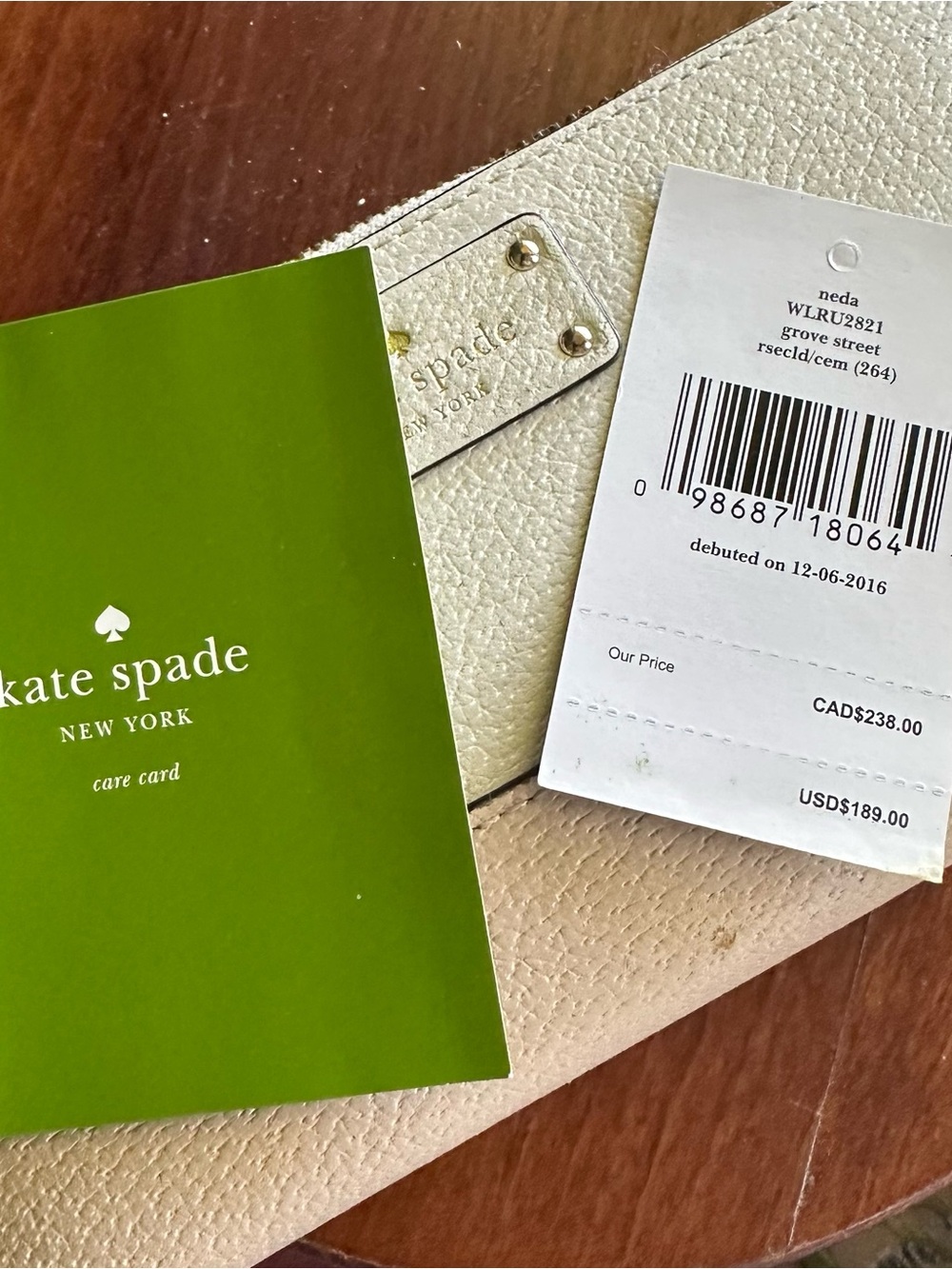 kate spade Two-Tone Cream and Tan Leather Wallet - Picture 9 of 11